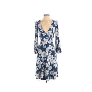 Eliza J Dusky Blue 3/4 Sleeve Wrap Dress with Flowers size 4